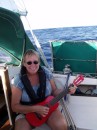 Ukelele guitar gets an airing out on the deep blue sea somewhere between La Gomera -Islas Canarias and Sao Vincente - Cabo Verdes