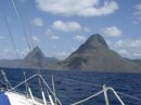 Sailing towards the Pitons, iconic image often used to represent St Lucia.