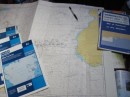 Planning the next steps. The pen points to where we are in Porto Santo.