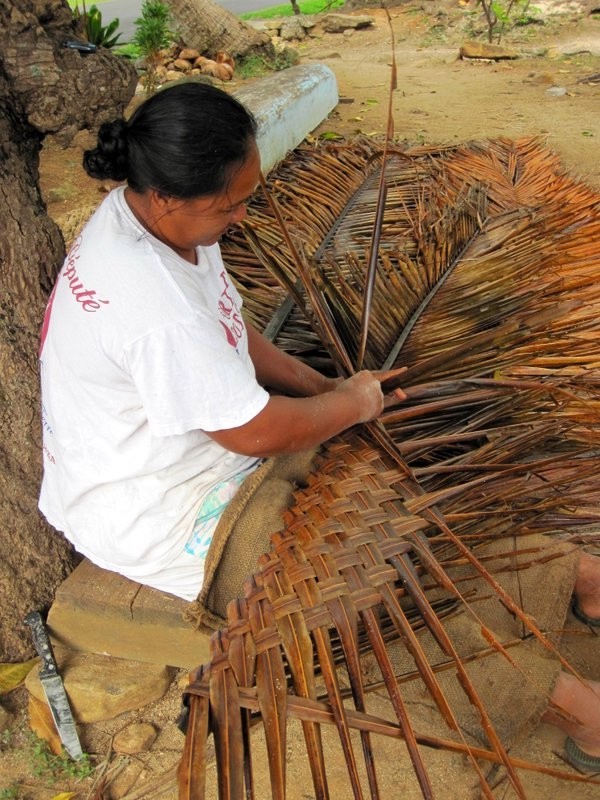 the palm fronds , once they are soaked seemed easy to weave.