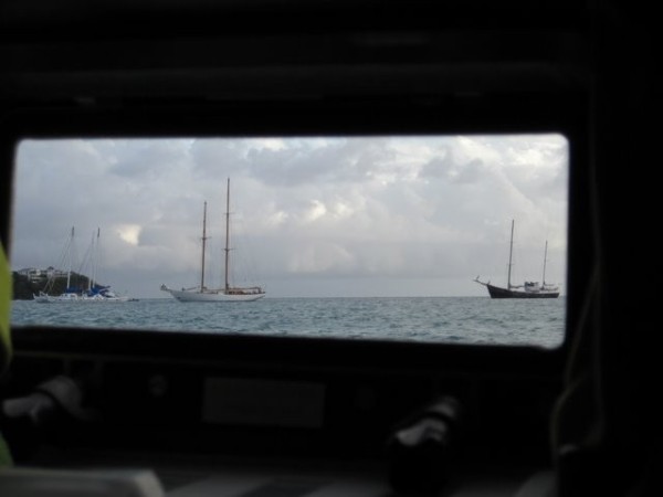 Room with a view. A beautiful old schooner anchored overnight.