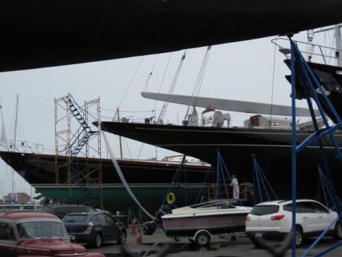 Super-yachts ashore at Newport. J-Class Hanuman, in the middle. Last saw her in Antigua during Classic Week, April 2010.