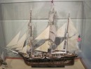 A model of the fully rigged whaling ship, the Charles W. Morgan