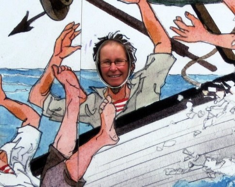 Sue trying her skills in a whaler. Whale 1: Whalers 0.
