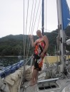 Sue posing in tropical rig - Sapzurro
