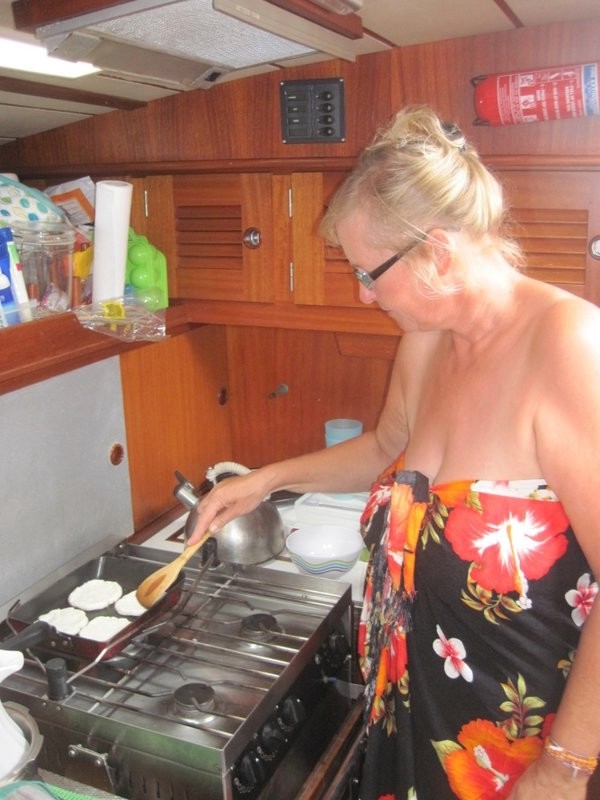 Sue making Arepas for breakfast
