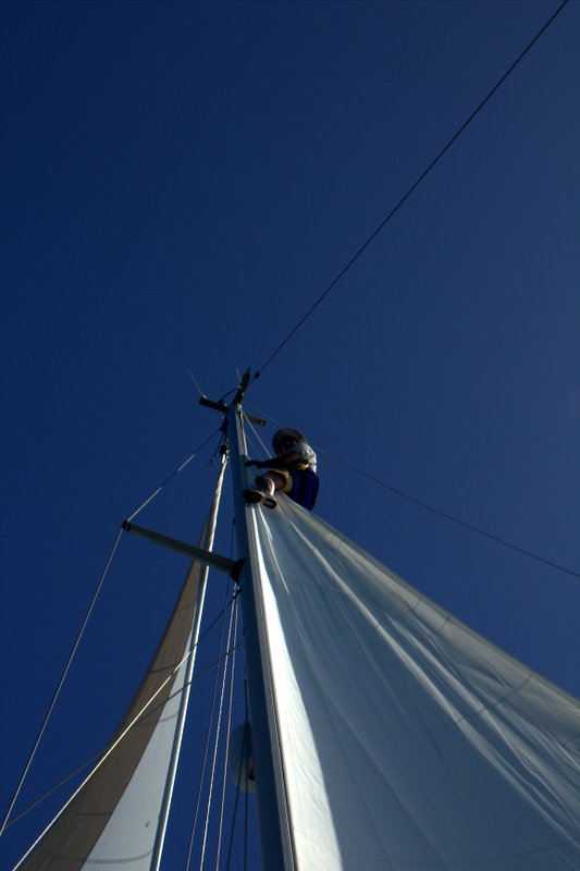 Andy sorting out the main sail.