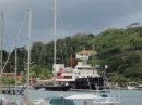 Velsheda (J-Class yacht) and support vessel, Bystander, in Port Louis Marina, St Georges