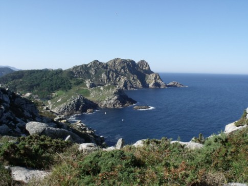 Looking southwards across Isla St Martin from the north coast of Isla Norte, Islas Cies. These are one small group of islands comprising part of the wider Altantico Islas Nature Reserve. The islands are situated off the entrance to Ria Vigo.