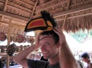 Martin tries on a Tucan mask.