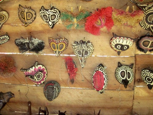 An array of animal mask all woven.