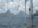 Eira approaching the Pitons in southern St Lucia.JPG