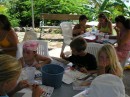 c Art class was held at Whisper Cove - Leia, John and Sarah painting with water colors.JPG