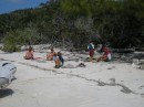 David, Kim, Menno, Daniel and John relaxing at Hawksbill Cay