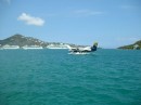 A water airplane landing in Charlotte Amalie Harbour amidst the sailboats and the cruise ships!