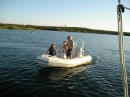 John, Daniel and Paul(Dreamweaver) driving the "Limo" at the anchorage in Rudder Cut Cay.