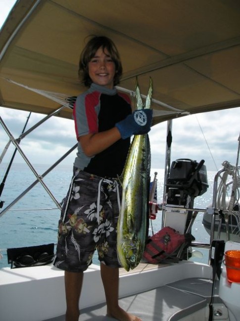 Daniel brings in the third Mahi-Mahi! Mom says it is time to stop fishing!
Our freezer is full!