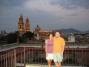 Morelia - View of the cathedral from atop our hotel roof. Thanks to the Turners for taking this picture of us. 