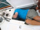 I love boatwork - The rule with boat work is that you can see the part you need to work on or you can touch it but never both at the same time. Add in the factor that you must contort your body into the smallest of spaces makes boat work the least favorite aspect of our adventure. 