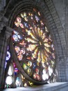 Large stainglass inside the Basilica in Quito. 