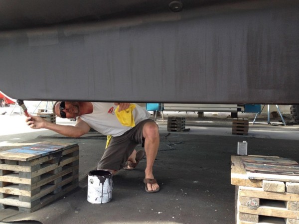 Trying to get a final coat of paint on that area on a boat that NEVER gets any paint