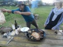 Native Easter Islander showing us how to BBQ the traditional way