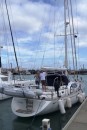 The beautiful s/v Curious in her berth in Viaduct harbor, Auckland with Steve and Trish aboard.