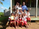 Grade 3-6 and teacher David at the school in Nuapapu.