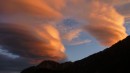 Lenticular clouds at sunset from our Mt. Cook DOC campsite.