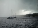 Fly Aweigh in paradise -- rainstorm at the Bora Bora Yacht Club