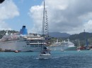We are leaving the harbor of Castries where we passed several rather large cruise ships