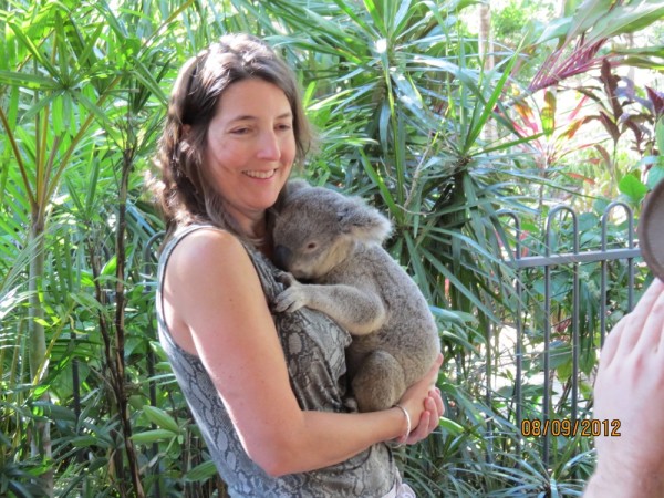 Eileen with Elvis.  He did smell.  The male koalas emit a scent from their chest to mark their territory.