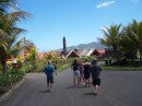 The clan approaches the rum factory for a tasting and lunch