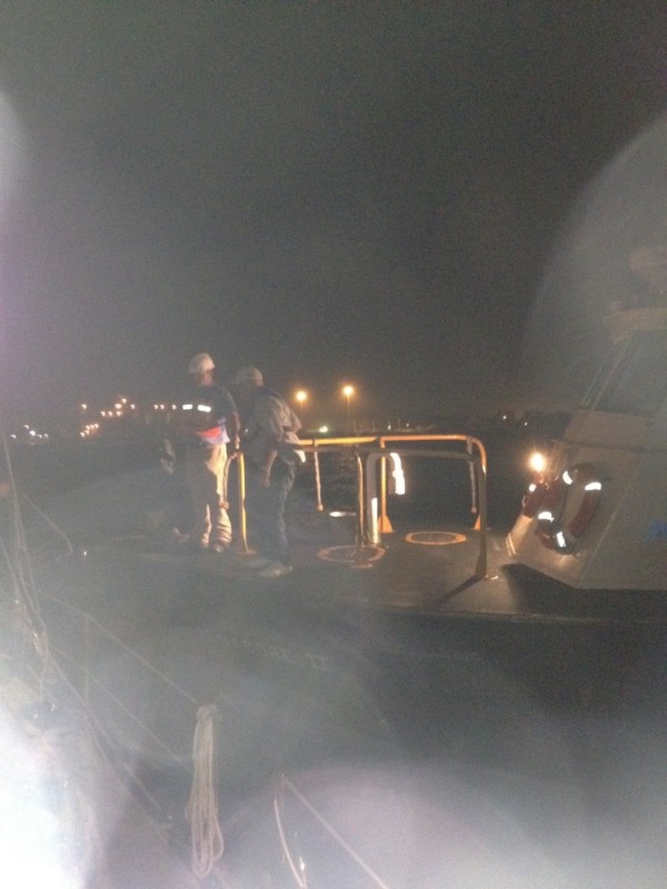 our adviser arrives by pilot boat, a near miss at night