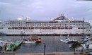 A cruise ship docks in Papeete right outside of our hotel room.