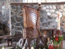 Hand carved church pulpit made to look like the prow of a ship
