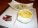 macaroni and cheese lobster, french onion soup, and chocolate something
