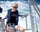 Allyisa enjoying the ride through 7 - 9 foot seas on the sail from St Maarten to St Barth