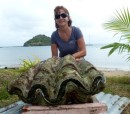This shot of a Beth and a giant clam gives it some scale.  This clam was about 3 feet long. 