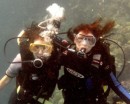 Linds and Beth diving at the Caves of Babylon near Manta Ray Resort.
