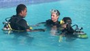Bri & Linds taking a scuba refresher course at Musket Cove.