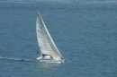 A racer heads upwind  -  one of many races in progress around the island on a Saturday afternoon.
