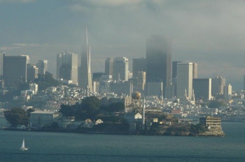 Alcatraz Island with city in background.  Looking forward to our tour of the old prison on Monday!