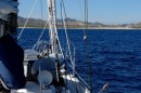 Sarah Jean arriving at Bahia Los Frailes.  It is located about 45 nm NW of Cabo and is a standard stop en route to La Paz.
