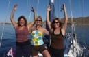 Is this a Mexican holdup?  No, Cheri, Tammi & Beth have a yoga class on the foredeck of Sarah Jean.