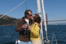 A kiss to celebrate the end of our first ocean passage.