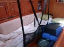 Our sleeping arrangements  -  lee cloth with cushions for extra support!