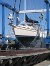 We hauled the boat to inspect and touch up the bottom and to install a dripless shaft seal.