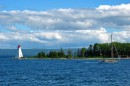 Our next stop on the tour was Baddeck, Nova Scotia, about nine hundred miles north and east of Litchfield, where we joined friends Bob and Vita aboard their Hinkley Bermuda 40 ketch.  Baddeck Harbor is pictured here.

Bob and Vita treated us to a five day exploration of Bras d