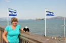 Here is Me and Jeanne at Pier 39 looking out at Alcatraz Island